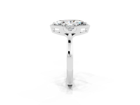 White gold Marquise Cut Moissanite Halo Ring with Tapered Band and Four-Prong Setting_2