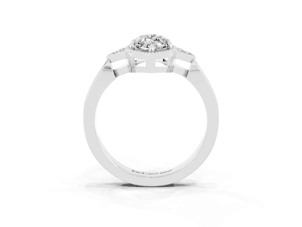 Platinum Marquise Cut Moissanite Halo Ring with Tapered Band and Four-Prong Setting
