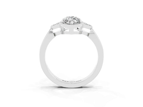 White gold Marquise Cut Moissanite Halo Ring with Tapered Band and Four-Prong Setting_3
