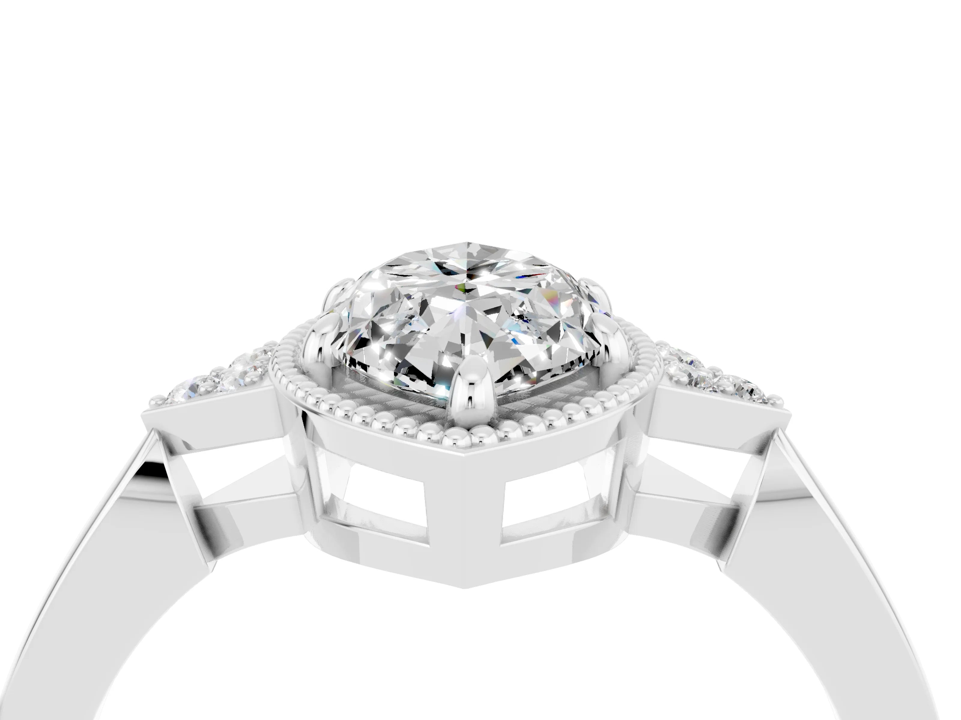 White gold Marquise Cut Moissanite Halo Ring with Tapered Band and Four-Prong Setting_4