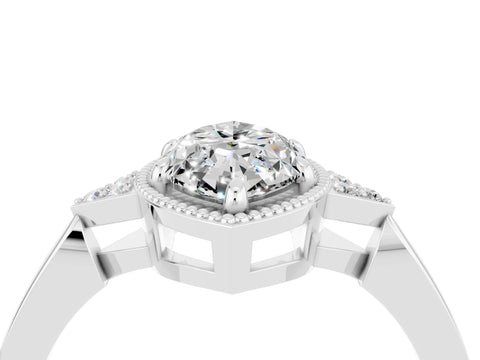White gold Marquise Cut Moissanite Halo Ring with Tapered Band and Four-Prong Setting_4