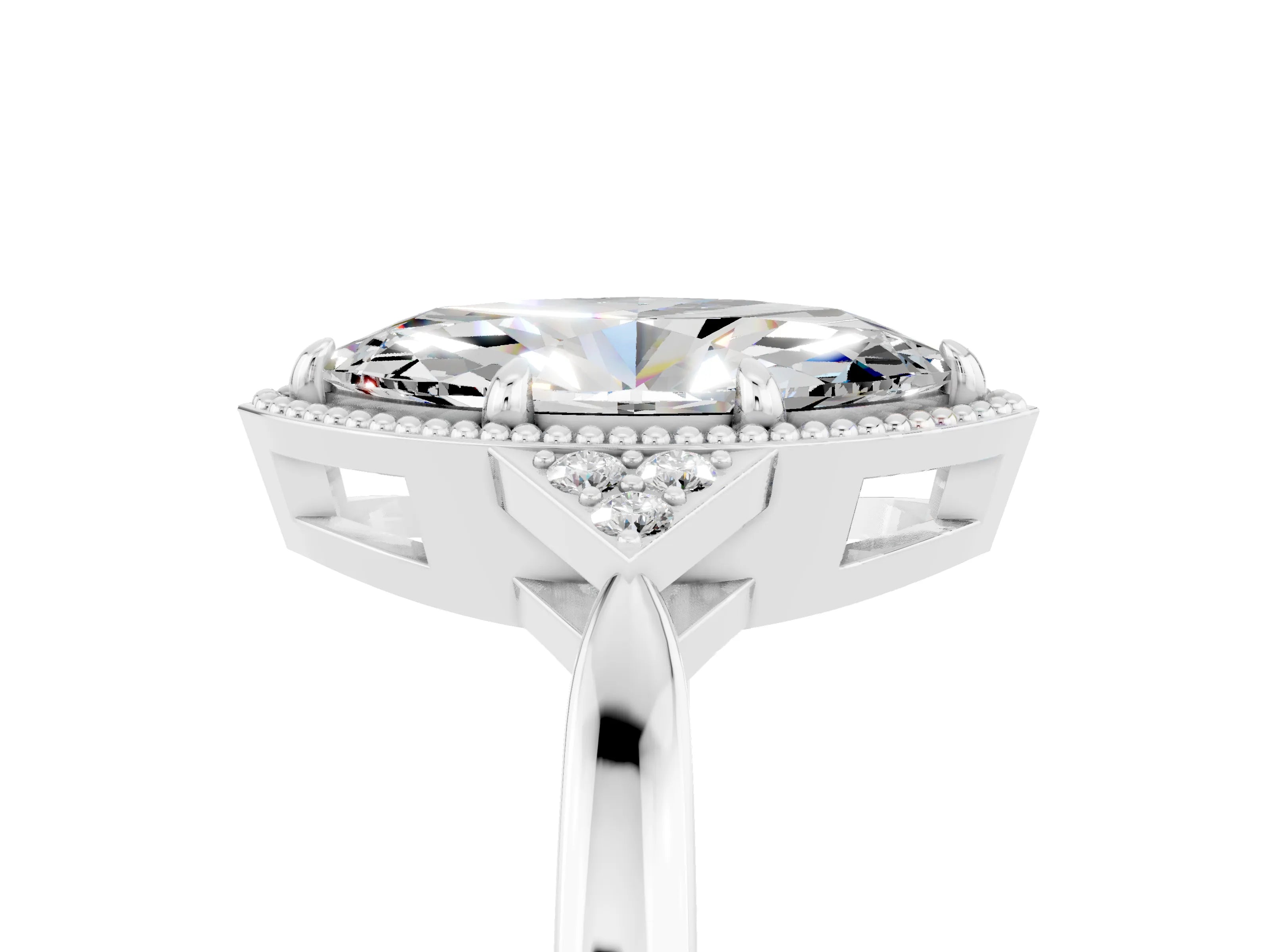 White gold Marquise Cut Moissanite Halo Ring with Tapered Band and Four-Prong Setting_5