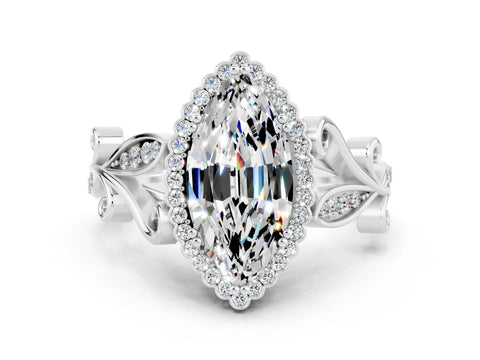 White gold Marquise Cut Moissanite Halo Ring with Vintage Split Shank and Four-Prong Setting_24