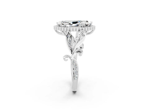 White gold Marquise Cut Moissanite Halo Ring with Vintage Split Shank and Four-Prong Setting_26