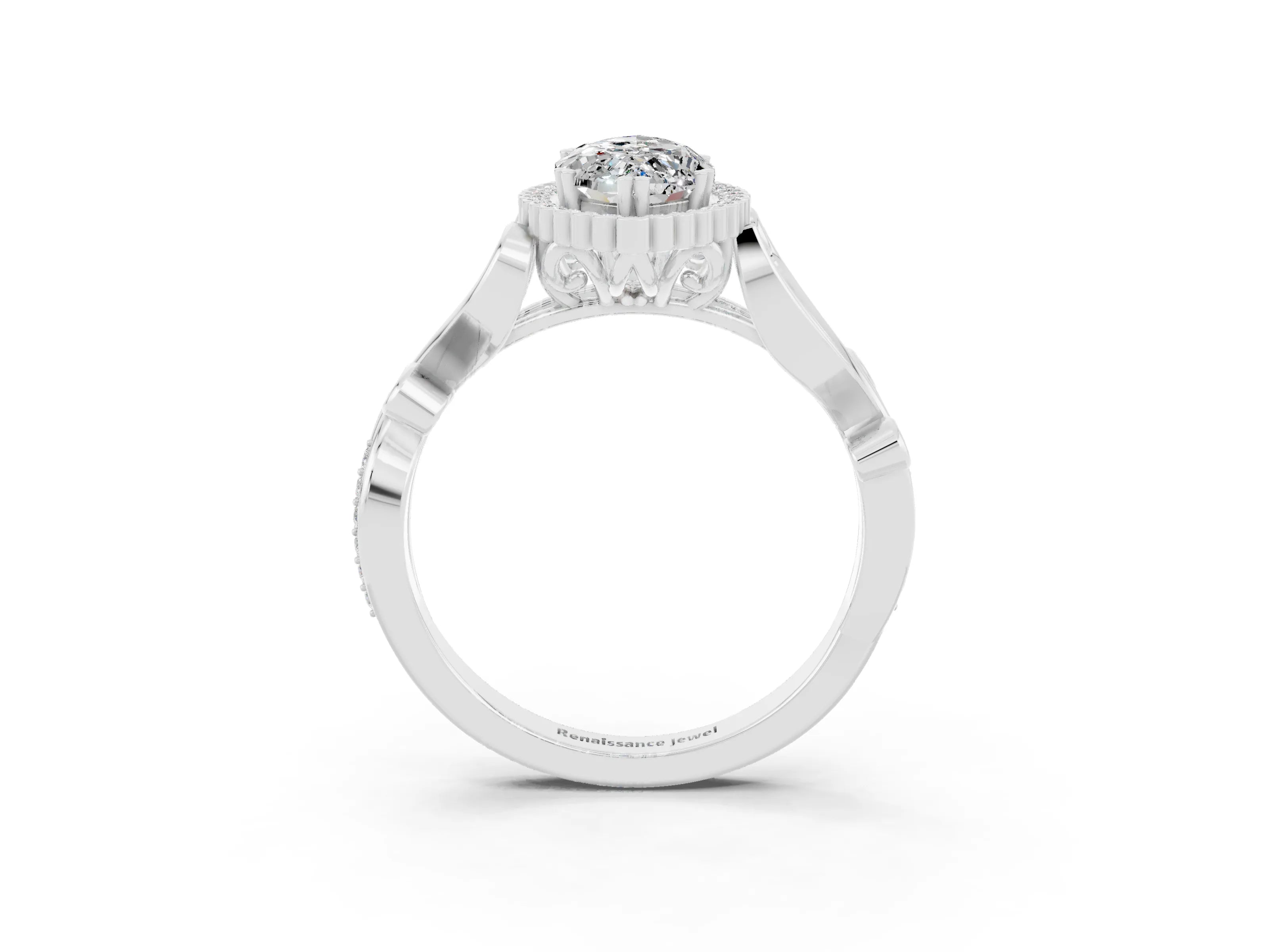 White gold Marquise Cut Moissanite Halo Ring with Vintage Split Shank and Four-Prong Setting_27