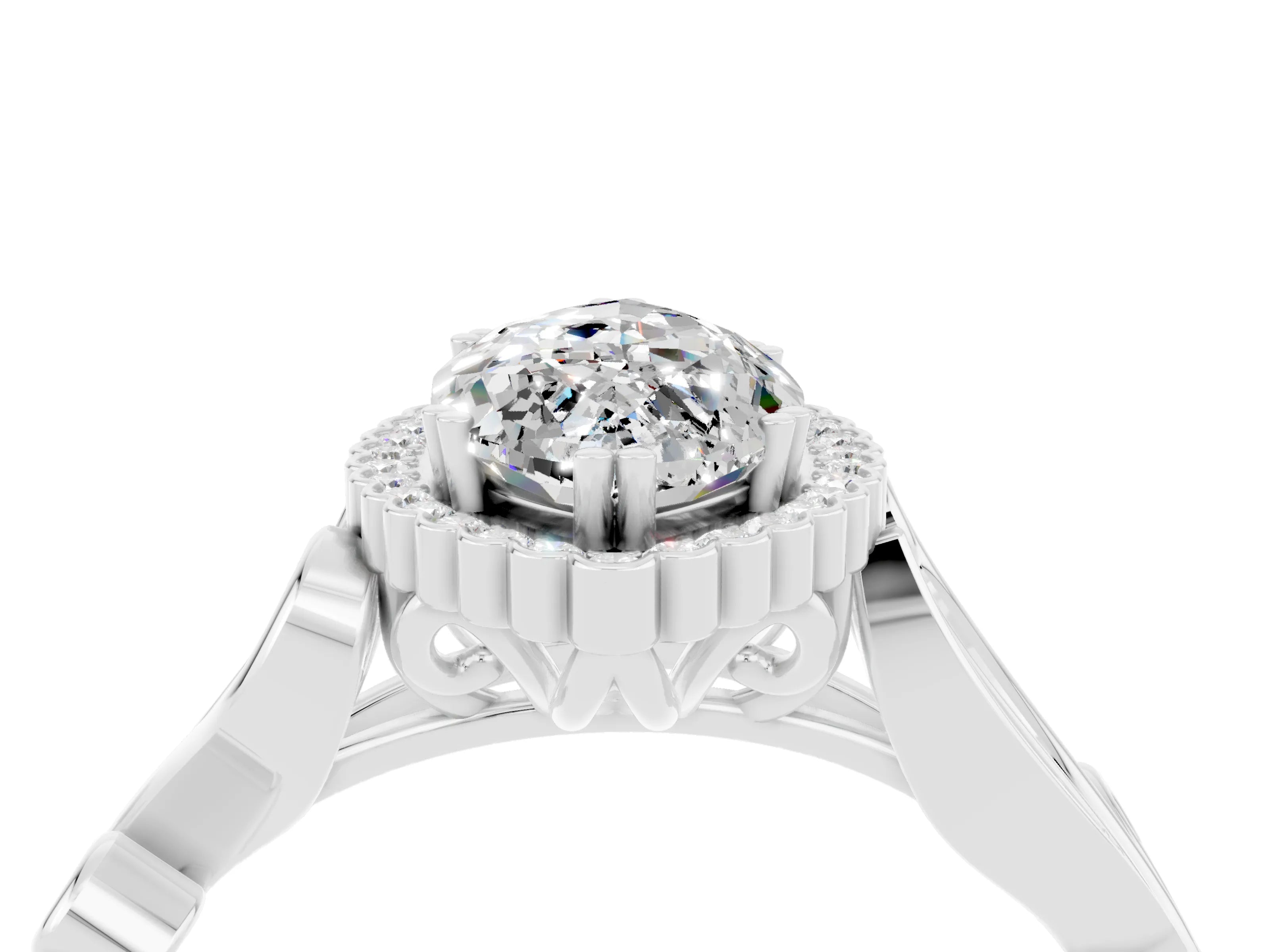 White gold Marquise Cut Moissanite Halo Ring with Vintage Split Shank and Four-Prong Setting_28