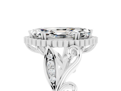 White gold Marquise Cut Moissanite Halo Ring with Vintage Split Shank and Four-Prong Setting_29