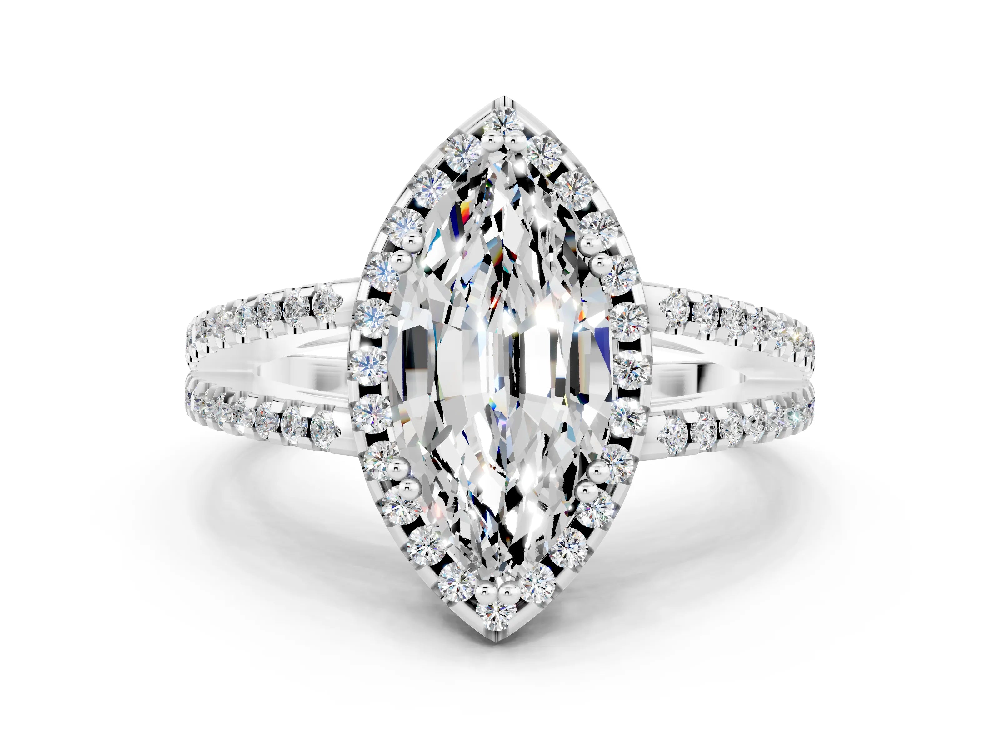 White gold Marquise Cut Moissanite Halo Split Shank Engagement Ring_12