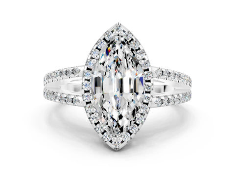 White gold Marquise Cut Moissanite Halo Split Shank Engagement Ring_12