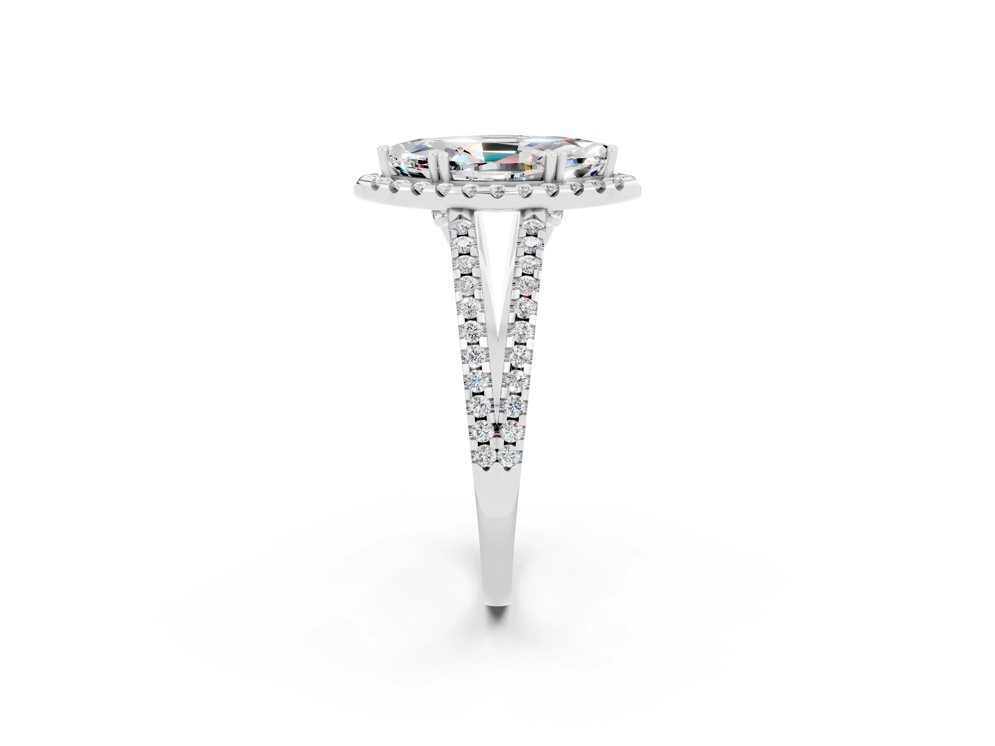White gold Marquise Cut Moissanite Halo Split Shank Engagement Ring_14