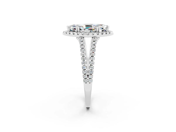 White gold Marquise Cut Moissanite Halo Split Shank Engagement Ring