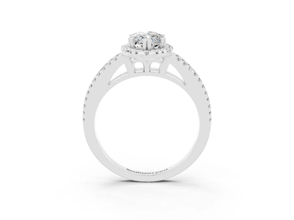 Platinum Marquise Cut Moissanite Halo Split Shank Engagement Ring