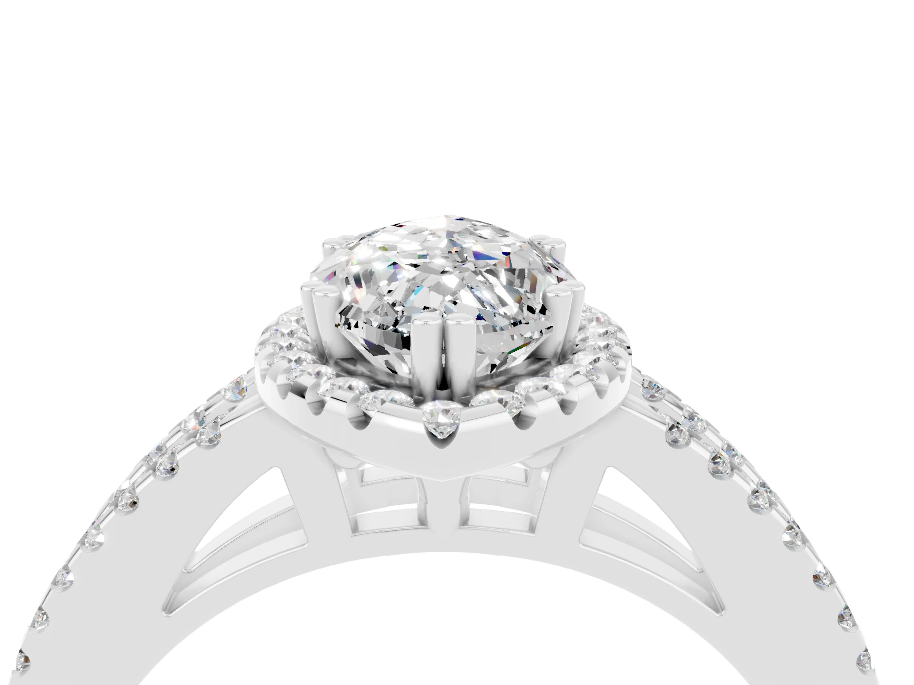 White gold Marquise Cut Moissanite Halo Split Shank Engagement Ring_16