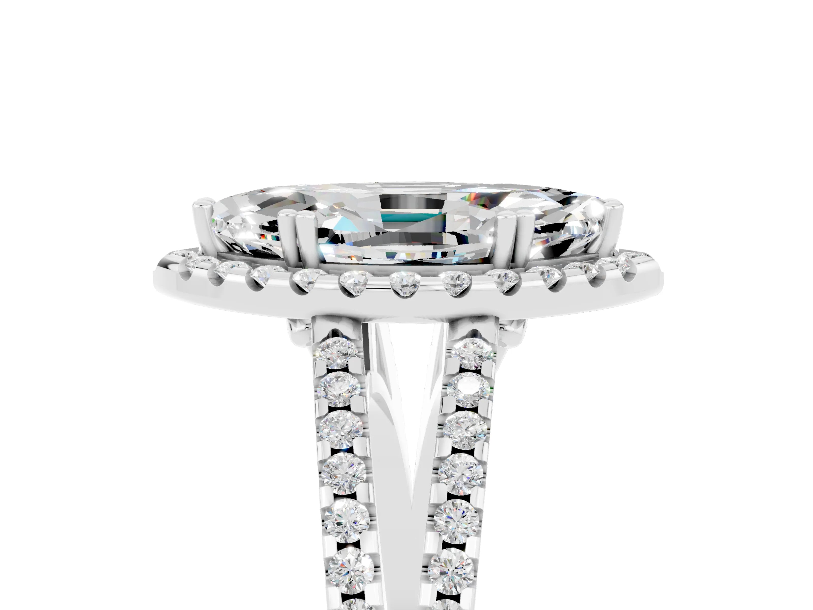 White gold Marquise Cut Moissanite Halo Split Shank Engagement Ring_17