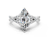 White gold Marquise Cut Moissanite Halo Twist Band Solitaire Prong Setting Ring