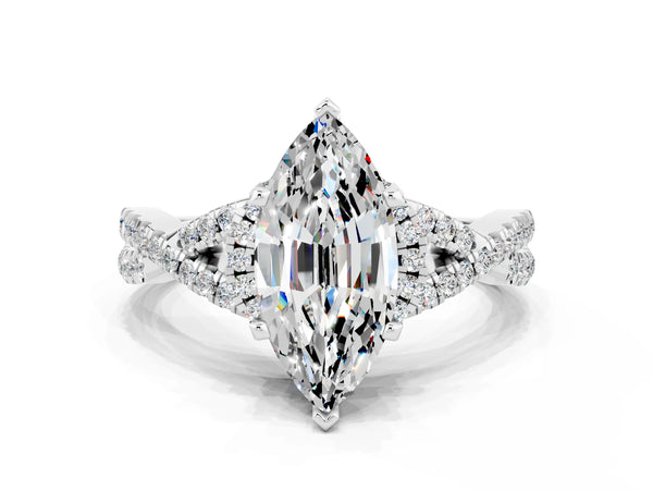 Platinum Marquise Cut Moissanite  Halo Twist Band Solitaire Prong Setting Ring
