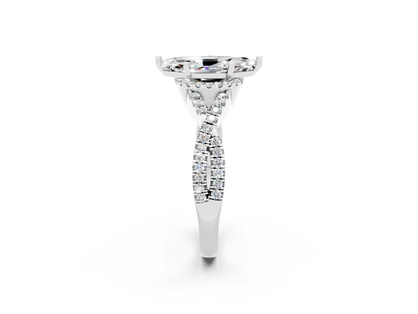 Platinum Marquise Cut Moissanite  Halo Twist Band Solitaire Prong Setting Ring