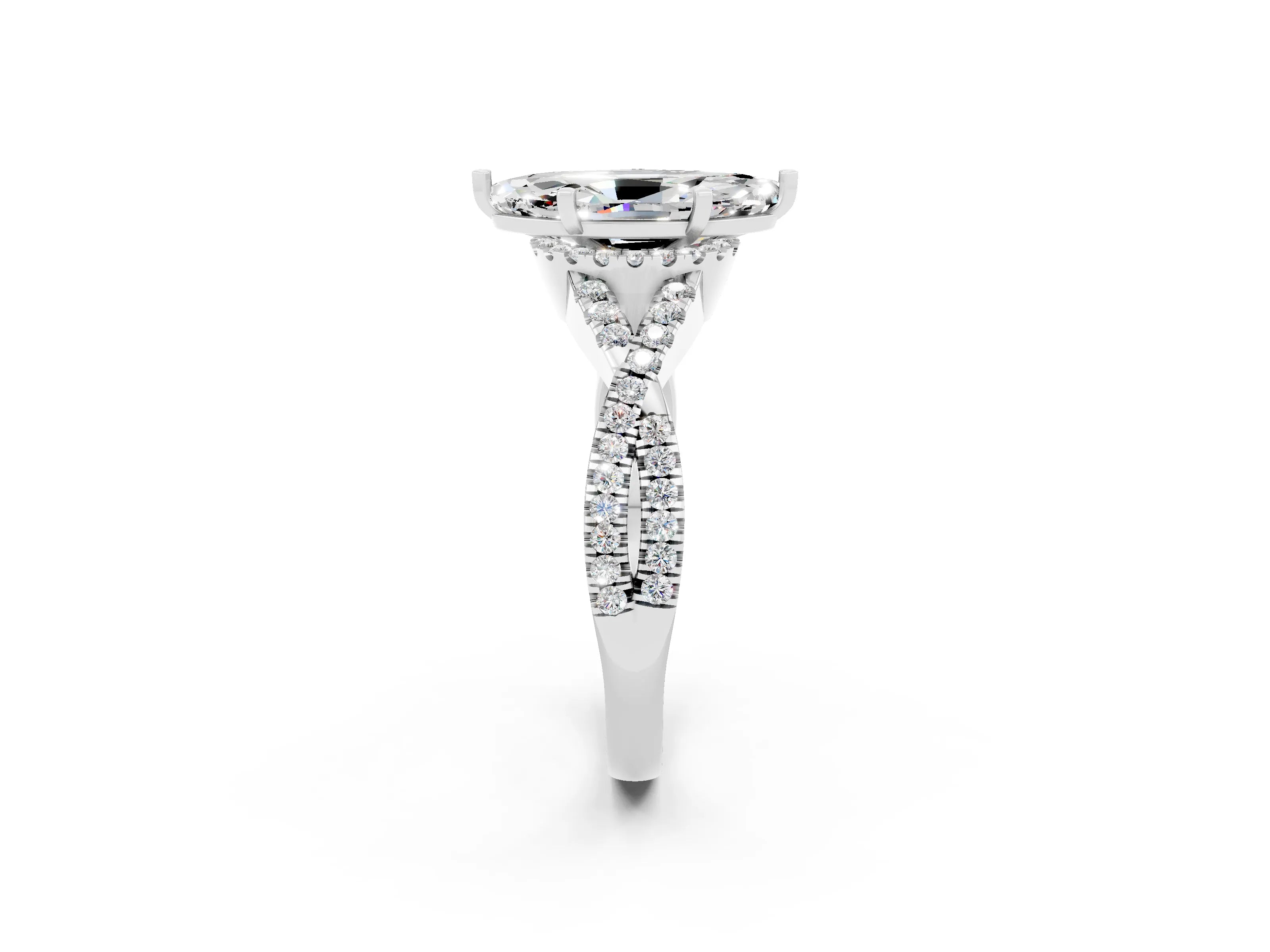 White gold Marquise Cut Moissanite Halo Twist Band Solitaire Prong Setting Ring_2
