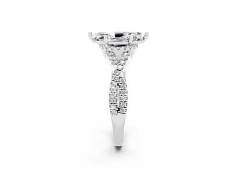 White gold Marquise Cut Moissanite Halo Twist Band Solitaire Prong Setting Ring_2