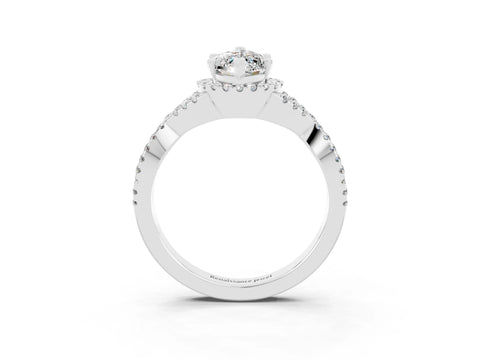 White gold Marquise Cut Moissanite Halo Twist Band Solitaire Prong Setting Ring_3
