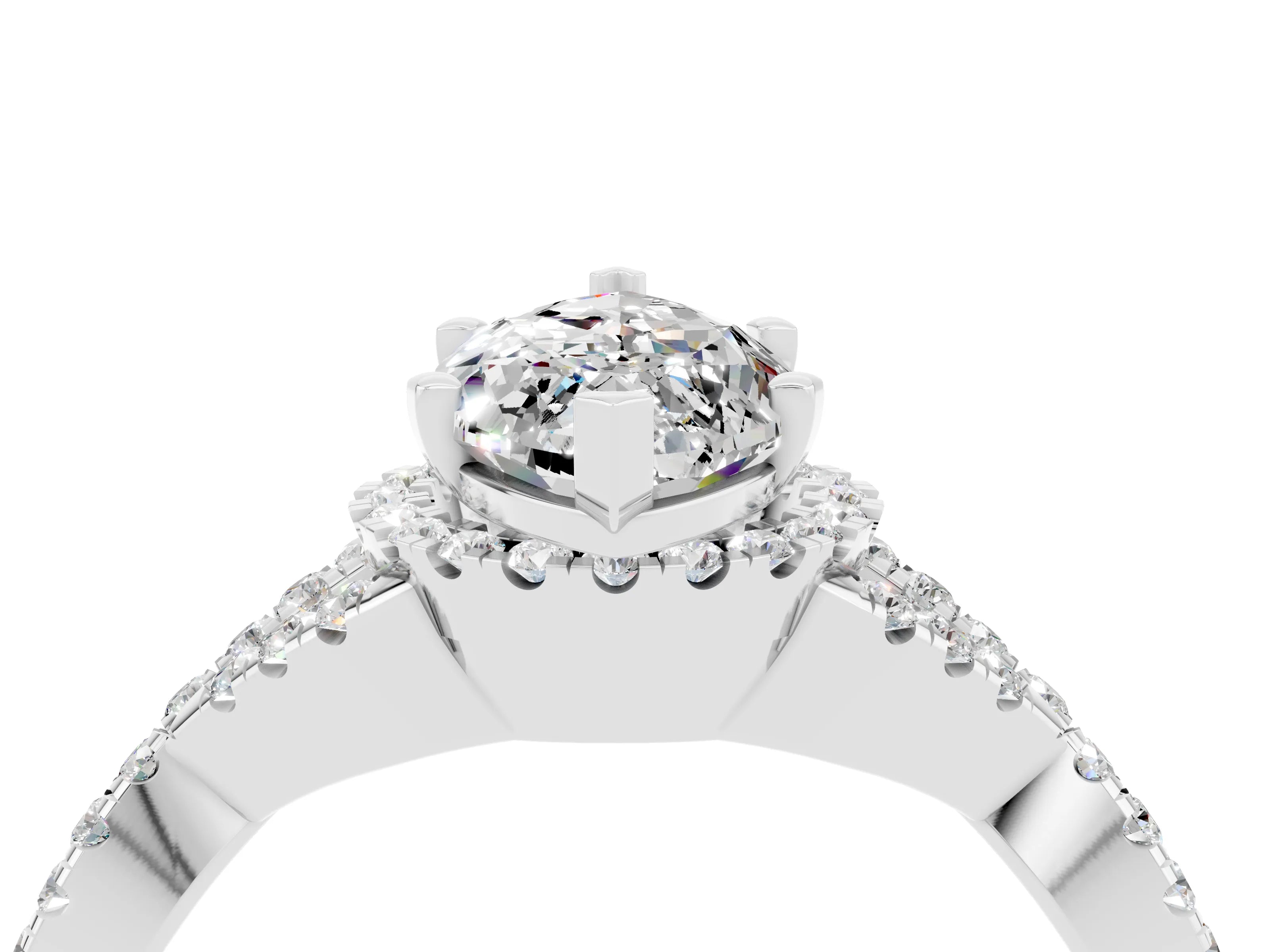 White gold Marquise Cut Moissanite Halo Twist Band Solitaire Prong Setting Ring_4