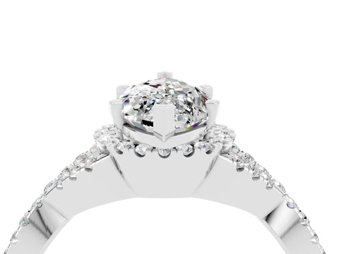 White gold Marquise Cut Moissanite Halo Twist Band Solitaire Prong Setting Ring_4
