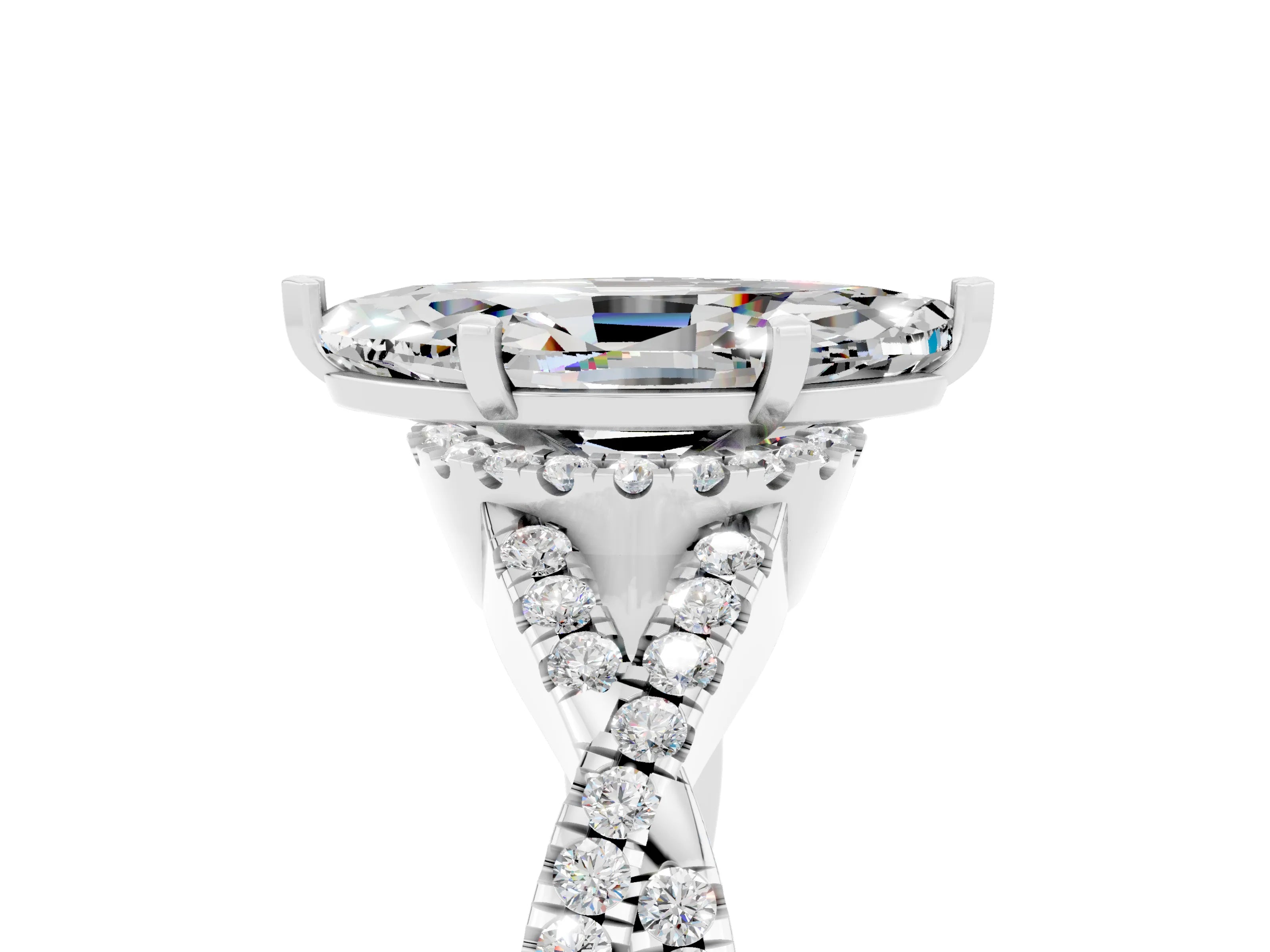White gold Marquise Cut Moissanite Halo Twist Band Solitaire Prong Setting Ring_5