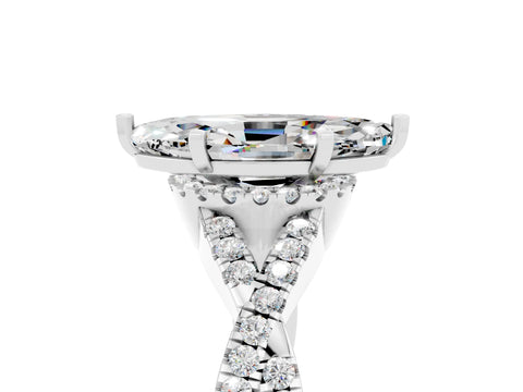 White gold Marquise Cut Moissanite Halo Twist Band Solitaire Prong Setting Ring_5