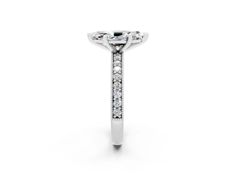 White gold Marquise Cut Moissanite Milgrain Pavé Engagement Ring with Four-Prong Setting_2
