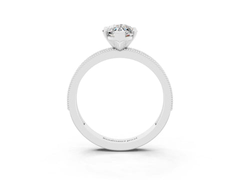 White gold Marquise Cut Moissanite Milgrain Pavé Engagement Ring with Four-Prong Setting_3