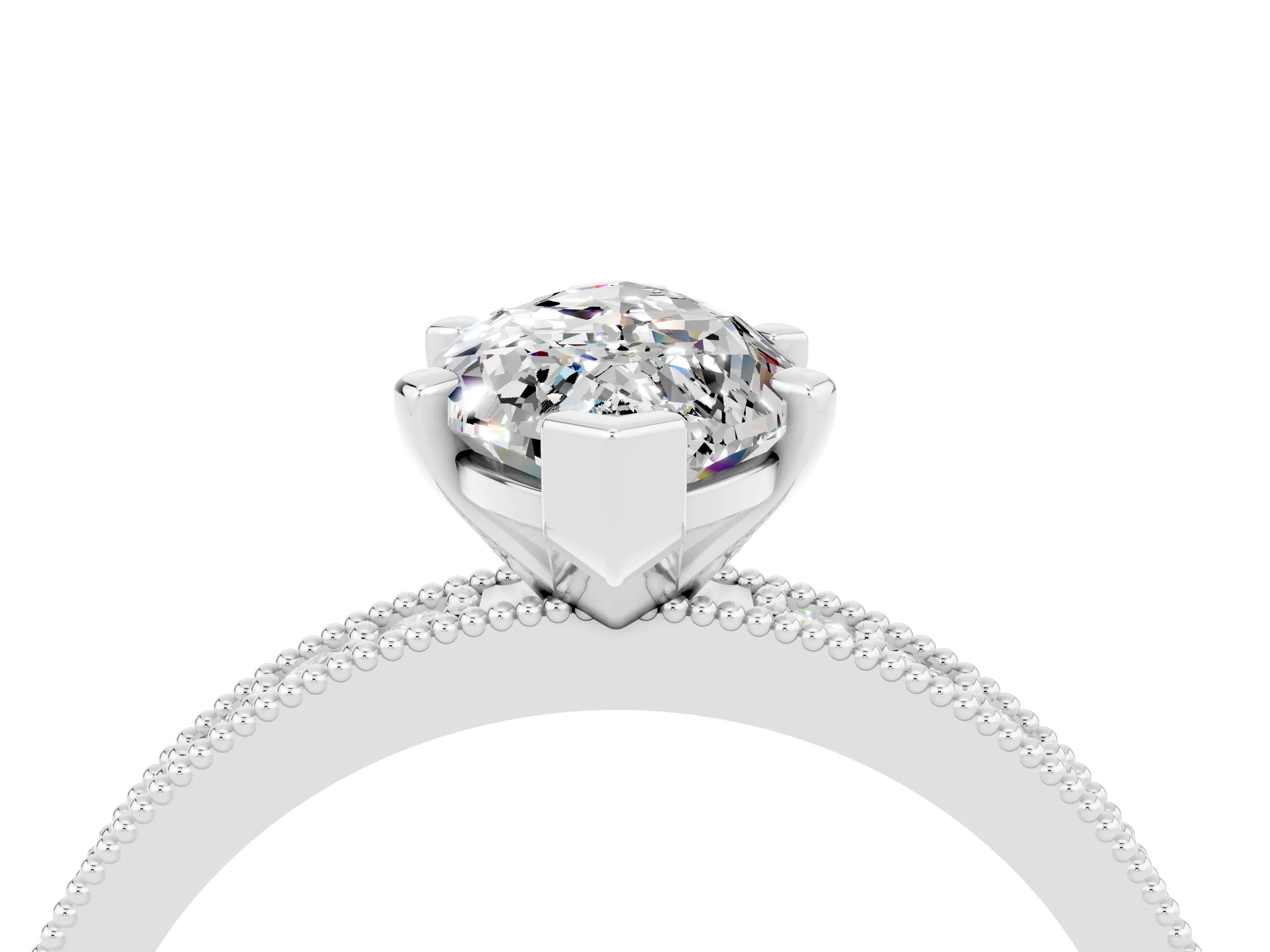 White gold Marquise Cut Moissanite Milgrain Pavé Engagement Ring with Four-Prong Setting_4