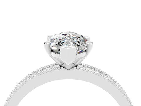 White gold Marquise Cut Moissanite Milgrain Pavé Engagement Ring with Four-Prong Setting_4