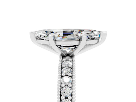 White gold Marquise Cut Moissanite Milgrain Pavé Engagement Ring with Four-Prong Setting_5