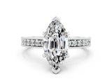 White gold Marquise Cut Moissanite Milgrain Pavé Engagement Ring with Four-Prong Setting