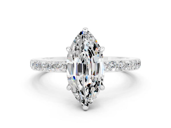 White gold Marquise Cut Moissanite Pavé Engagement Ring with Round  Accents and Prong Setting