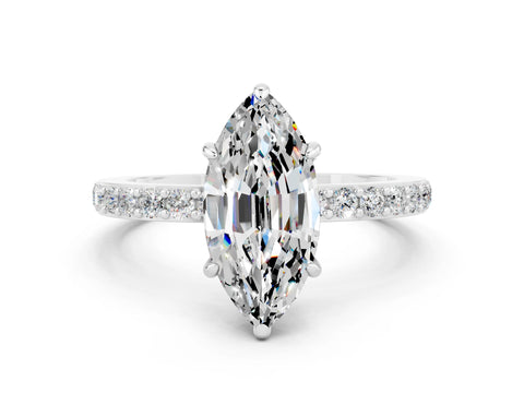 White gold Marquise Cut Moissanite Pavé Engagement Ring with Round  Accents and Prong Setting_24