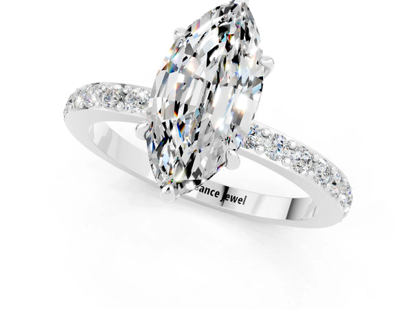 Platinum Marquise Cut Moissanite Pavé Engagement Ring with Round  Accents and Prong Setting