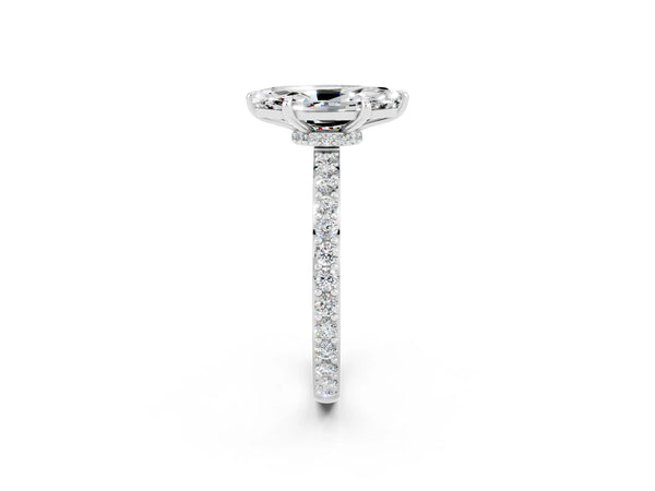 Platinum Marquise Cut Moissanite Pavé Engagement Ring with Round  Accents and Prong Setting