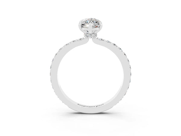 Platinum Marquise Cut Moissanite Pavé Engagement Ring with Round  Accents and Prong Setting