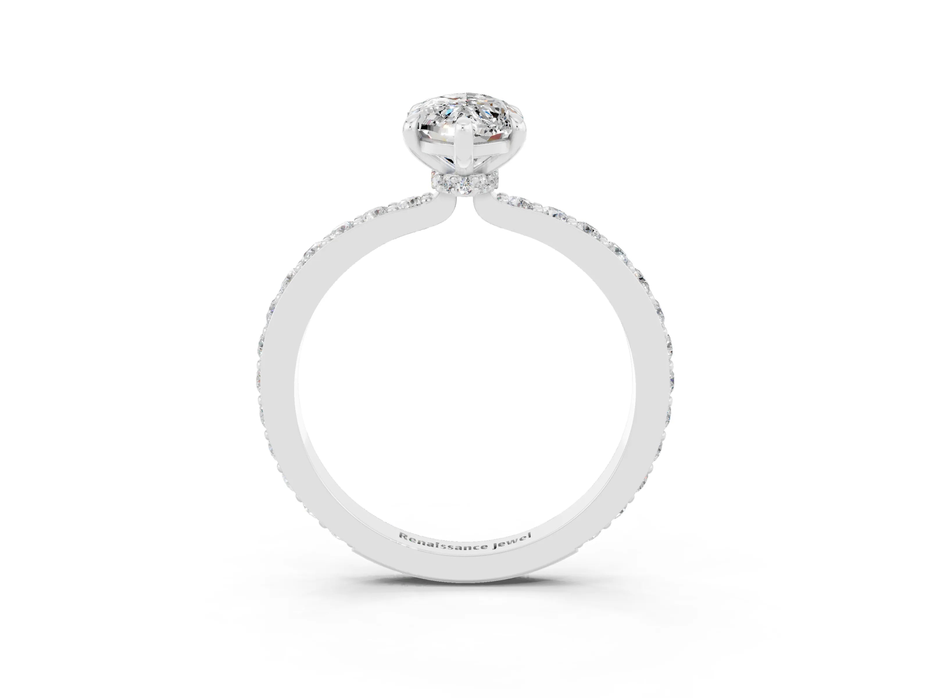 White gold Marquise Cut Moissanite Pavé Engagement Ring with Round  Accents and Prong Setting_27