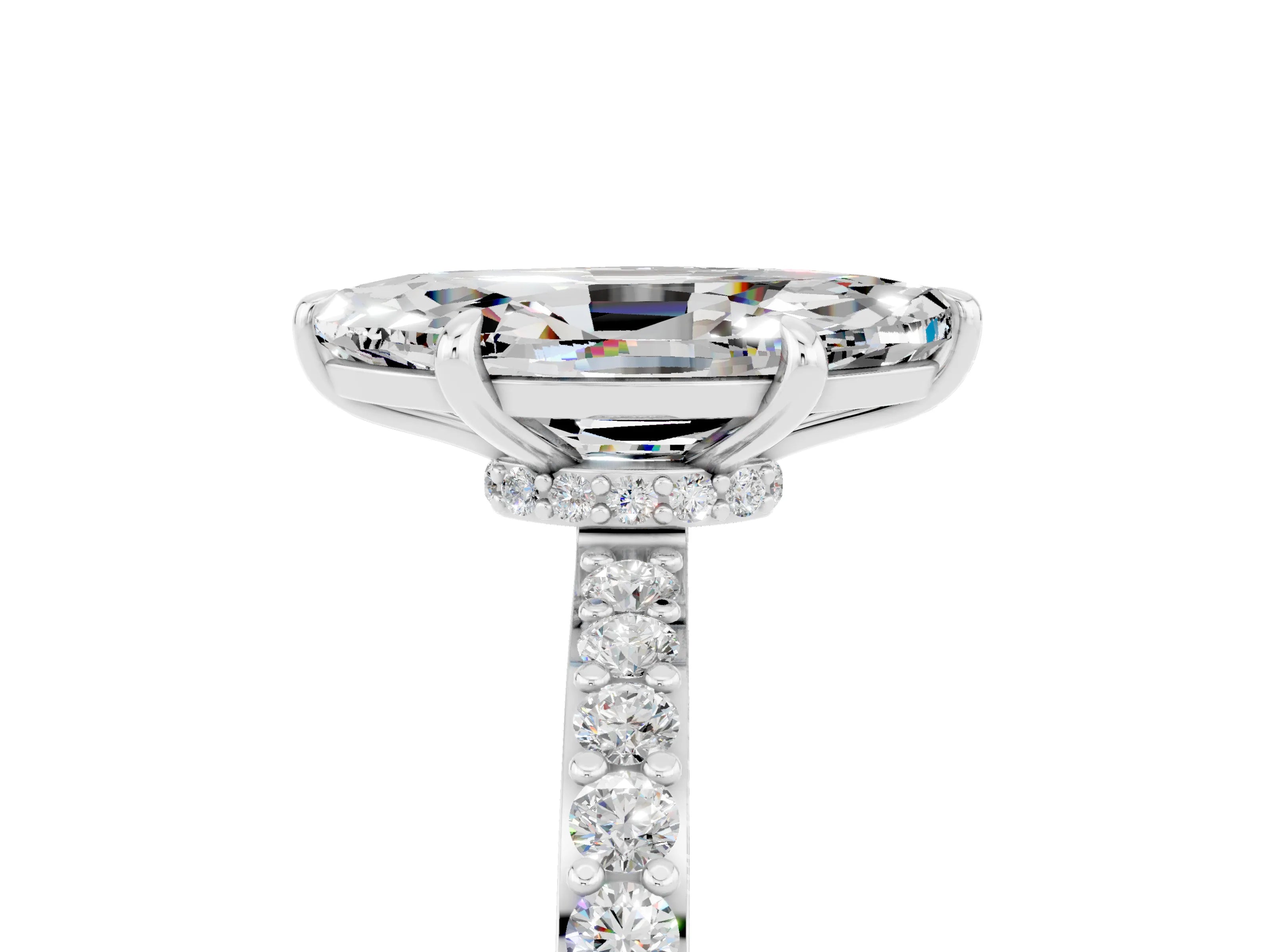 White gold Marquise Cut Moissanite Pavé Engagement Ring with Round  Accents and Prong Setting_29