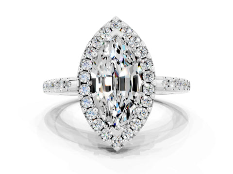 White gold Marquise Cut Moissanite Pavé Halo Ring with Four-Prong Setting_12