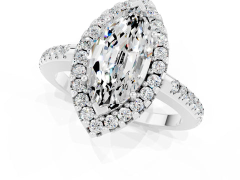White gold Marquise Cut Moissanite Pavé Halo Ring with Four-Prong Setting_13