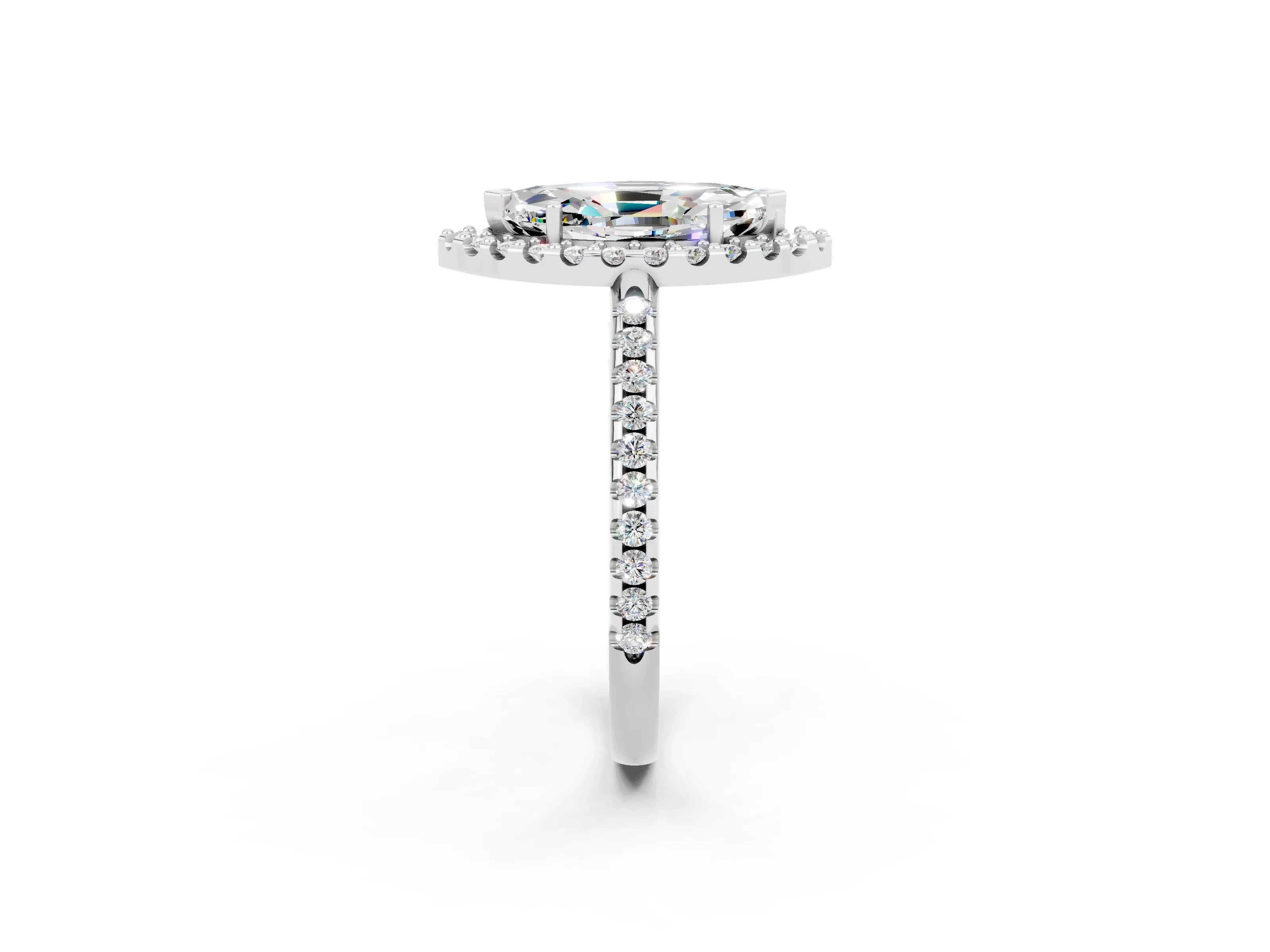 White gold Marquise Cut Moissanite Pavé Halo Ring with Four-Prong Setting_14