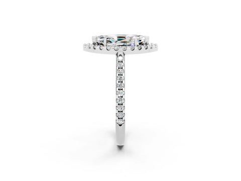 White gold Marquise Cut Moissanite Pavé Halo Ring with Four-Prong Setting_14