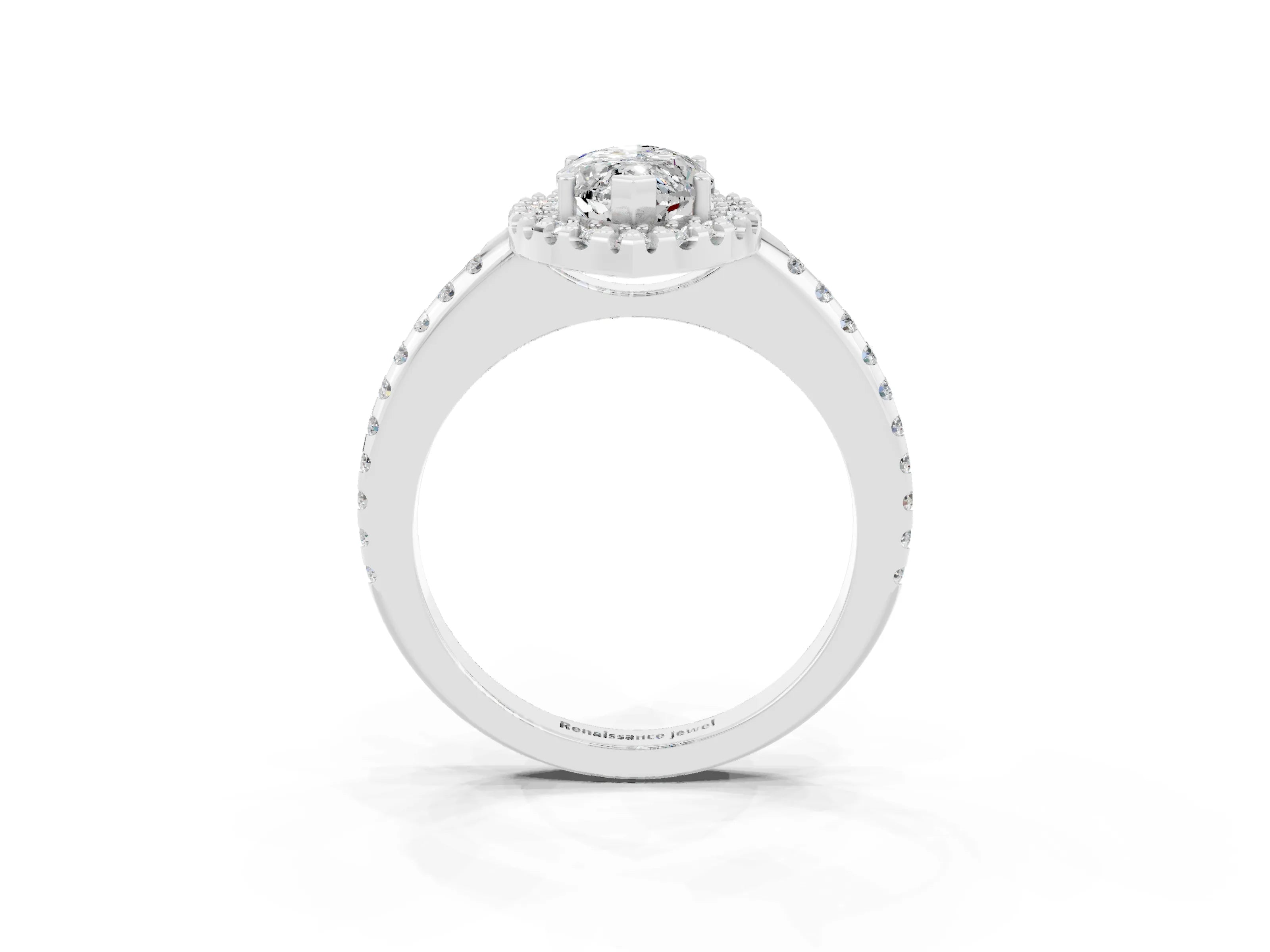 White gold Marquise Cut Moissanite Pavé Halo Ring with Four-Prong Setting_15