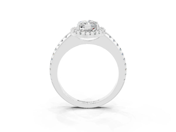 Silver Marquise Cut Moissanite Pavé Halo Ring with Four-Prong Setting