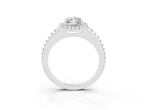 White gold Marquise Cut Moissanite Pavé Halo Ring with Four-Prong Setting_15