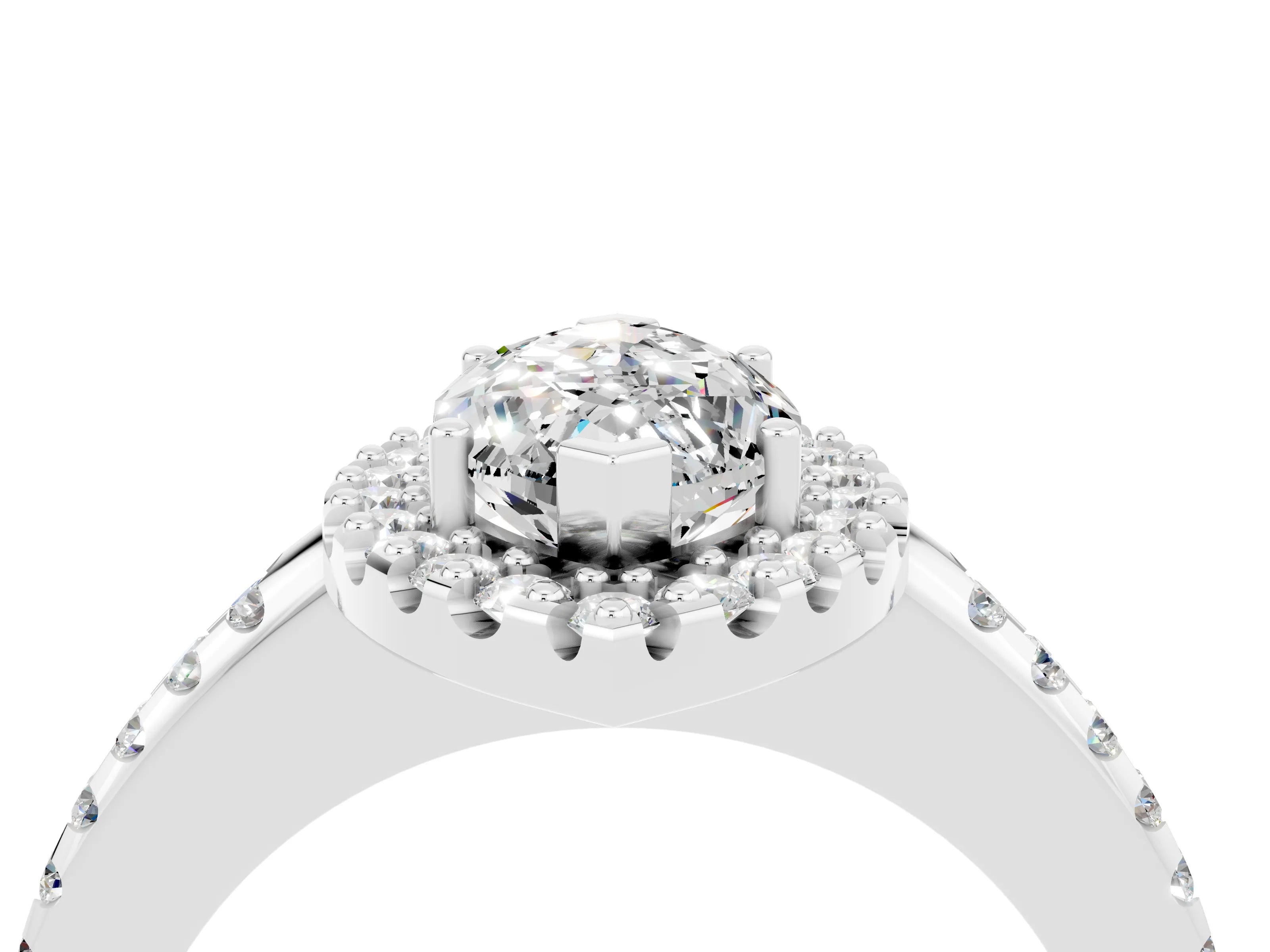 White gold Marquise Cut Moissanite Pavé Halo Ring with Four-Prong Setting_16