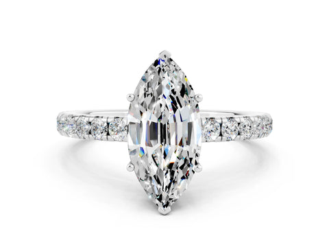 White gold Marquise Cut Moissanite Pavé Solitaire Engagement Ring with Four-Prong Setting_12